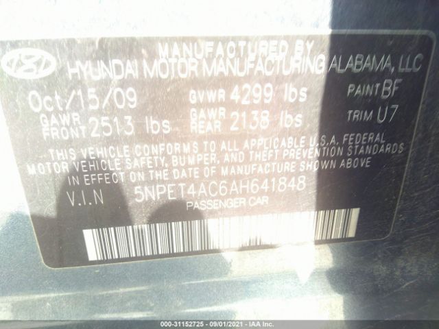 Photo 8 VIN: 5NPET4AC6AH641848 - HYUNDAI SONATA 