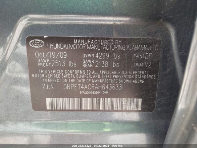 Photo 8 VIN: 5NPET4AC6AH643633 - HYUNDAI SONATA 