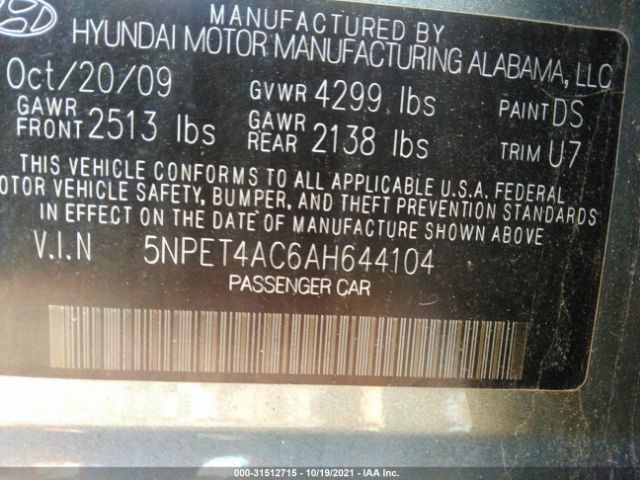 Photo 8 VIN: 5NPET4AC6AH644104 - HYUNDAI SONATA 