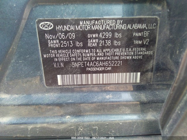 Photo 8 VIN: 5NPET4AC6AH652221 - HYUNDAI SONATA 