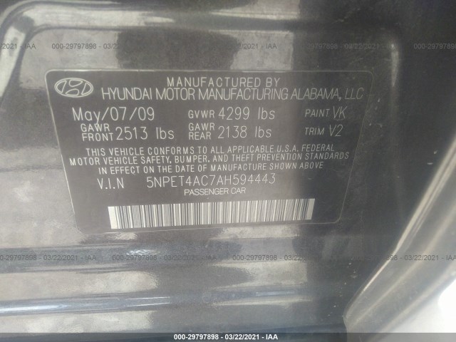 Photo 8 VIN: 5NPET4AC7AH594443 - HYUNDAI SONATA 