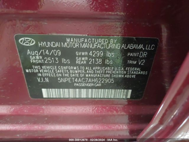 Photo 8 VIN: 5NPET4AC7AH622905 - HYUNDAI SONATA 