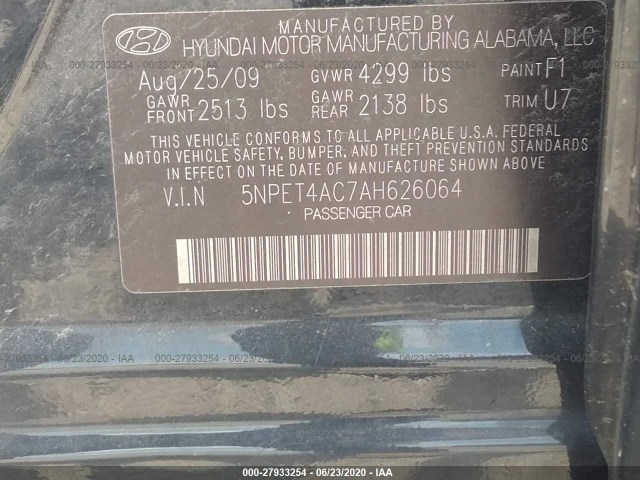 Photo 8 VIN: 5NPET4AC7AH626064 - HYUNDAI SONATA 