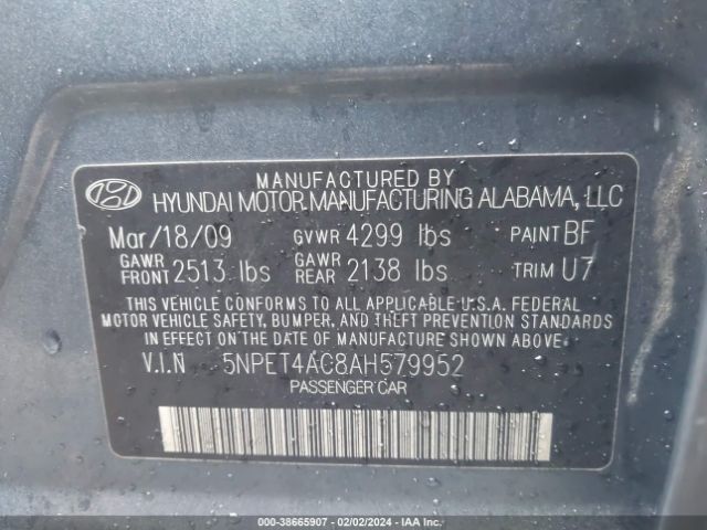 Photo 8 VIN: 5NPET4AC8AH579952 - HYUNDAI SONATA 