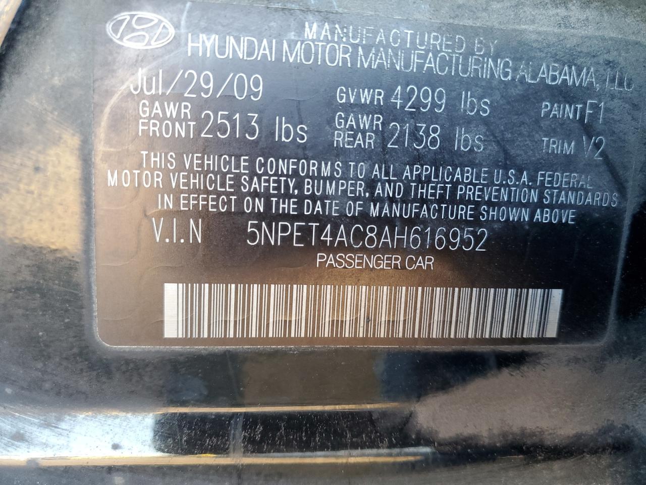 Photo 11 VIN: 5NPET4AC8AH616952 - HYUNDAI SONATA GLS 