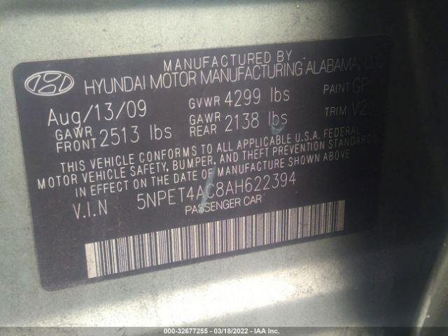 Photo 8 VIN: 5NPET4AC8AH622394 - HYUNDAI SONATA 