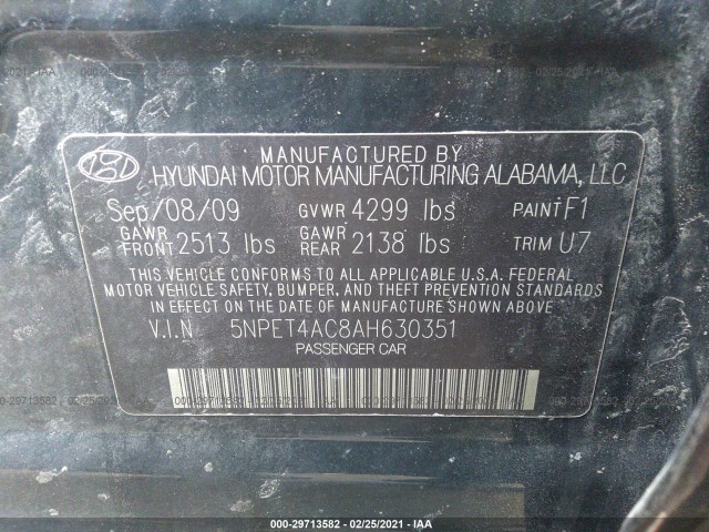 Photo 8 VIN: 5NPET4AC8AH630351 - HYUNDAI SONATA 