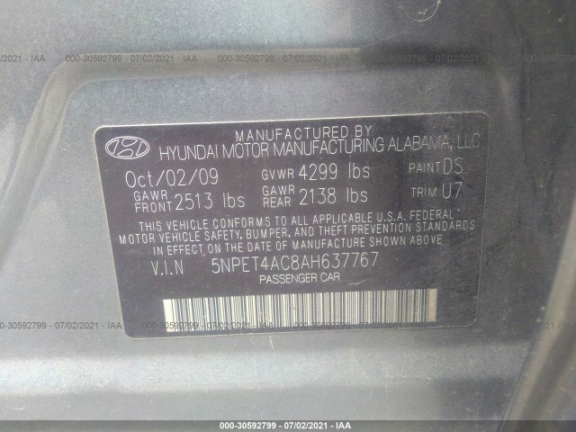 Photo 8 VIN: 5NPET4AC8AH637767 - HYUNDAI SONATA 