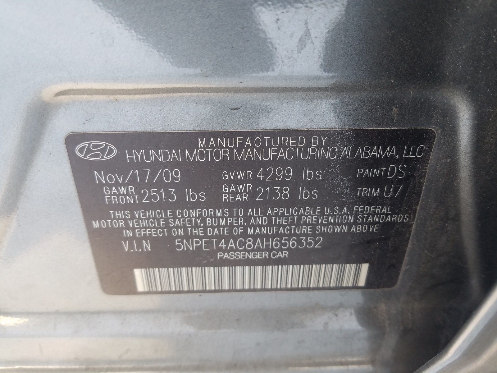 Photo 9 VIN: 5NPET4AC8AH656352 - HYUNDAI SONATA GLS 