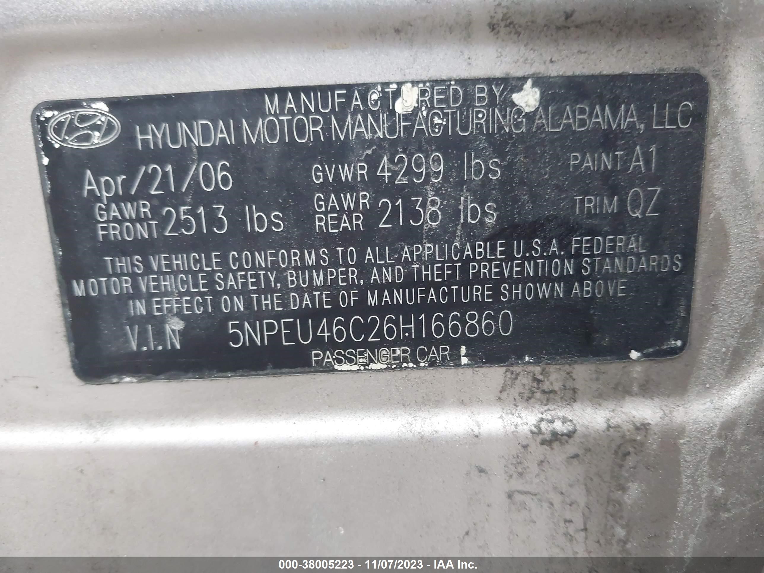 Photo 8 VIN: 5NPEU46C26H166860 - HYUNDAI SONATA 