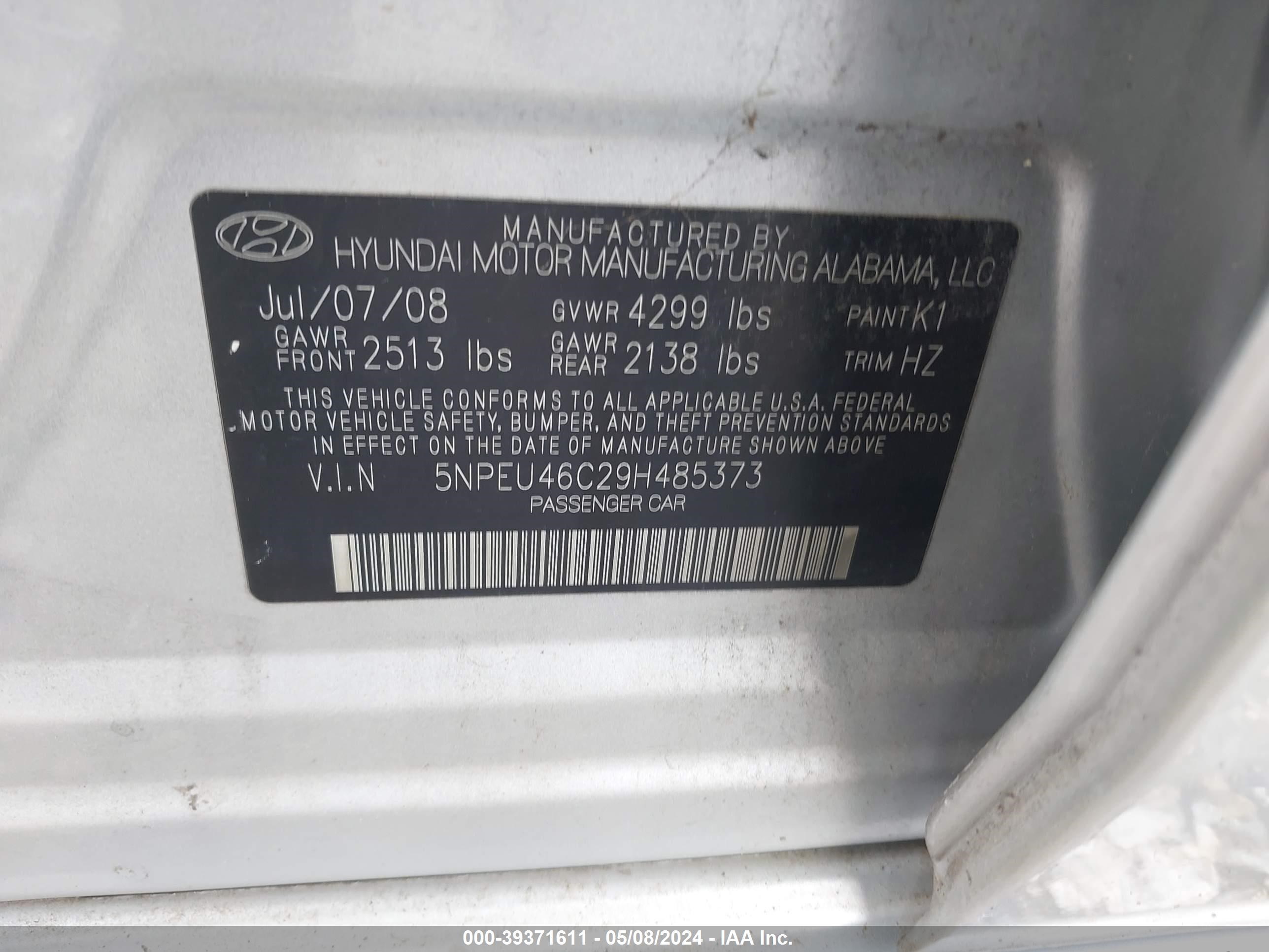 Photo 8 VIN: 5NPEU46C29H485373 - HYUNDAI SONATA 