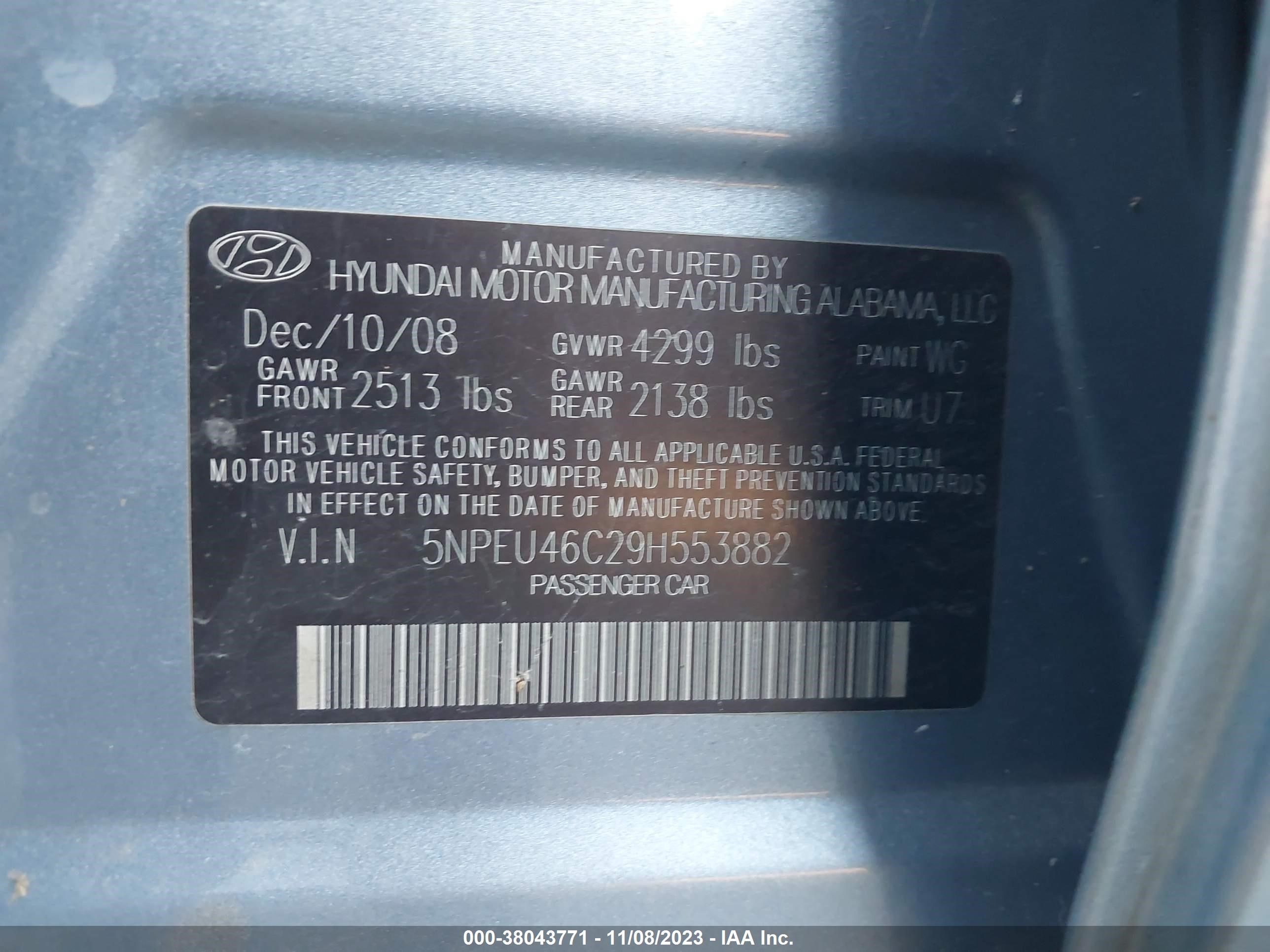 Photo 8 VIN: 5NPEU46C29H553882 - HYUNDAI SONATA 