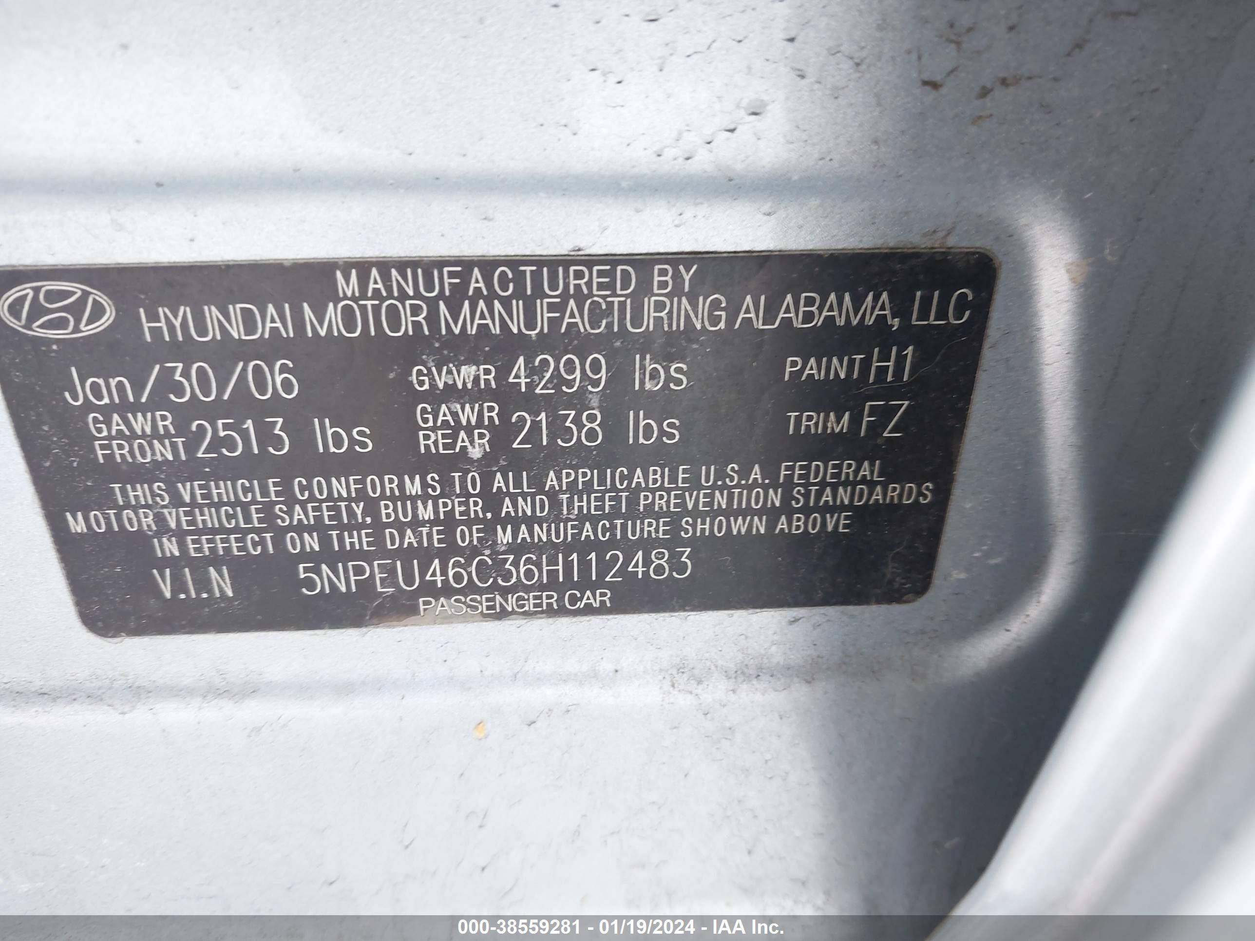 Photo 8 VIN: 5NPEU46C36H112483 - HYUNDAI SONATA 