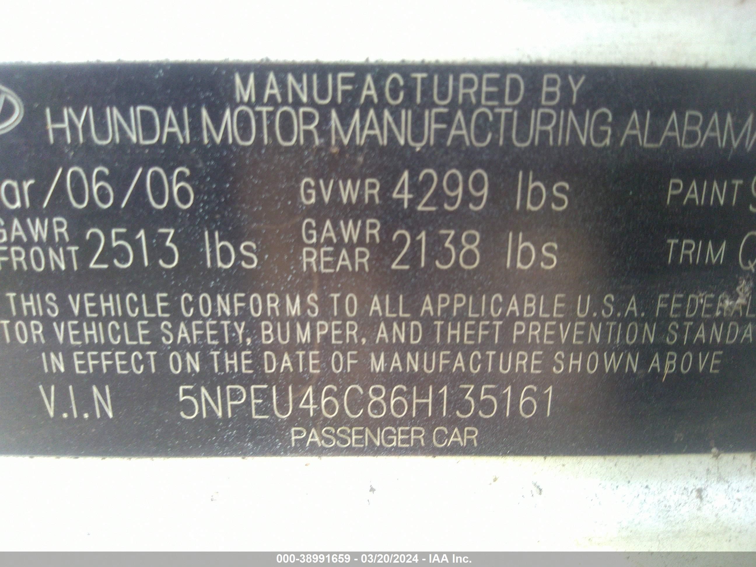 Photo 8 VIN: 5NPEU46C86H135161 - HYUNDAI SONATA 