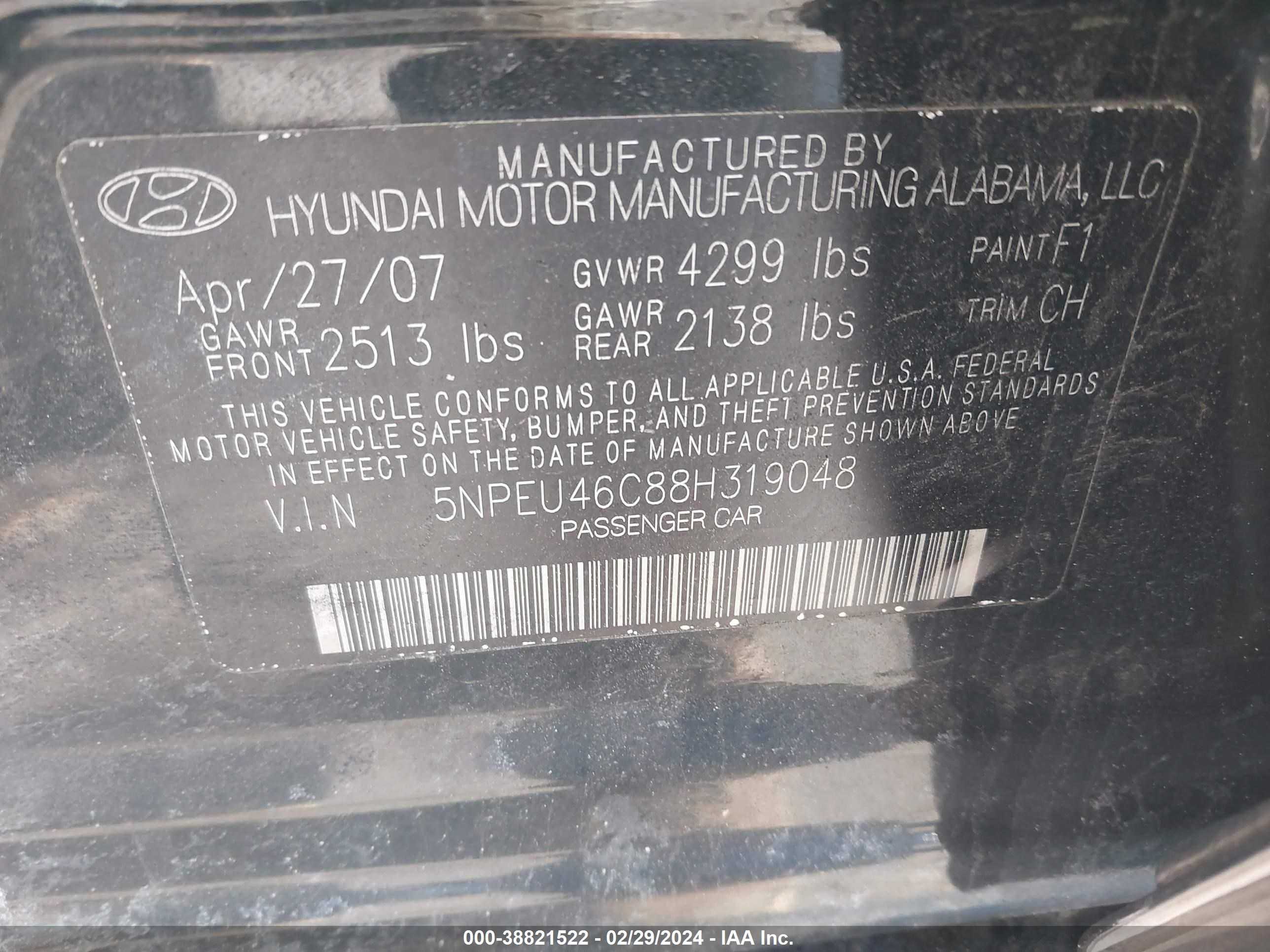 Photo 8 VIN: 5NPEU46C88H319048 - HYUNDAI SONATA 