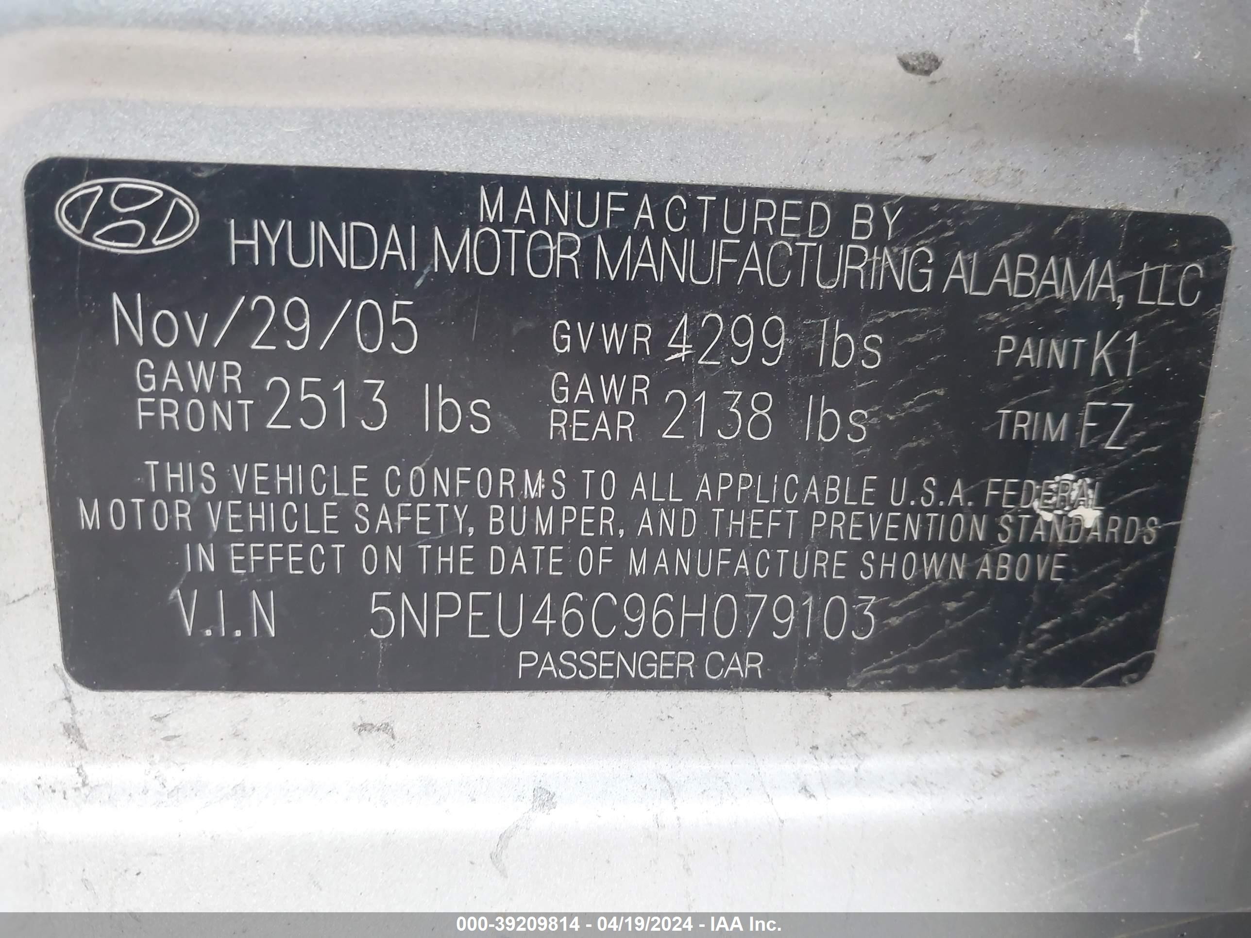 Photo 8 VIN: 5NPEU46C96H079103 - HYUNDAI SONATA 