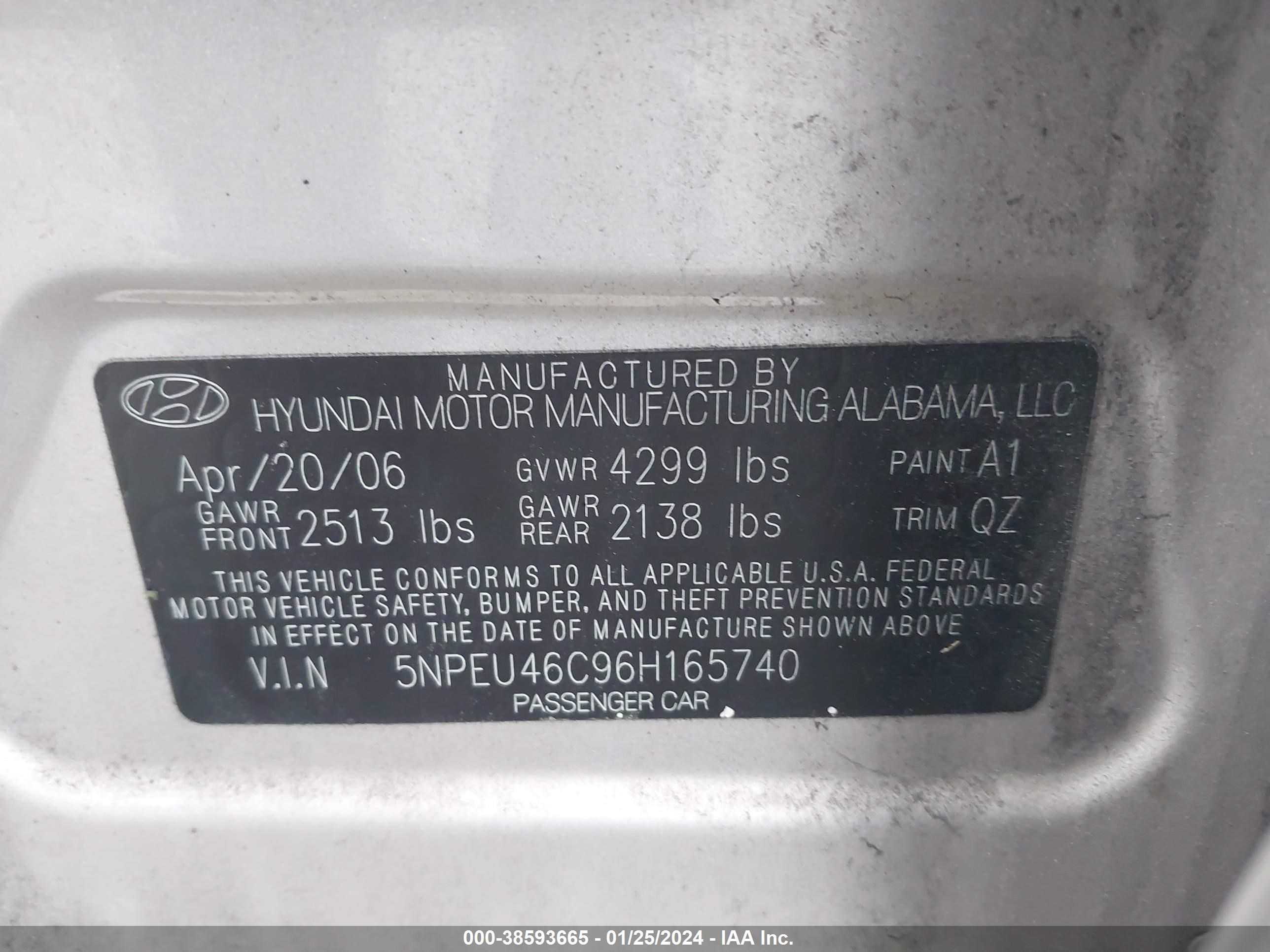 Photo 8 VIN: 5NPEU46C96H165740 - HYUNDAI SONATA 