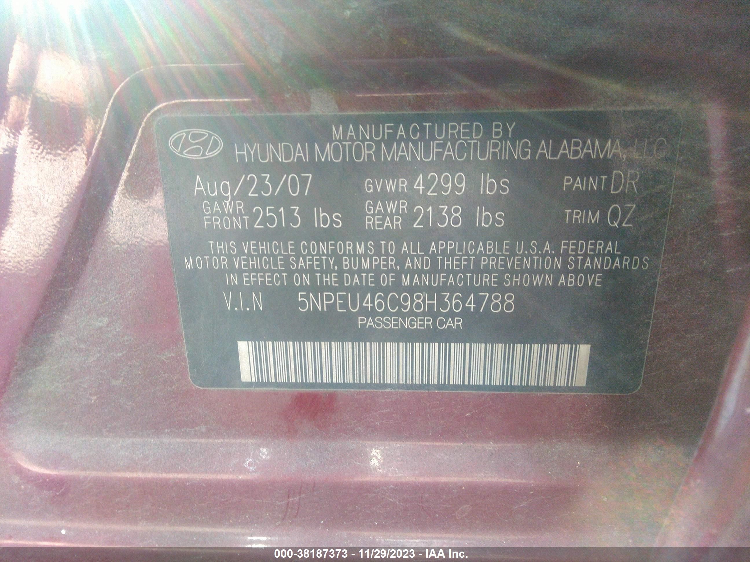 Photo 8 VIN: 5NPEU46C98H364788 - HYUNDAI SONATA 