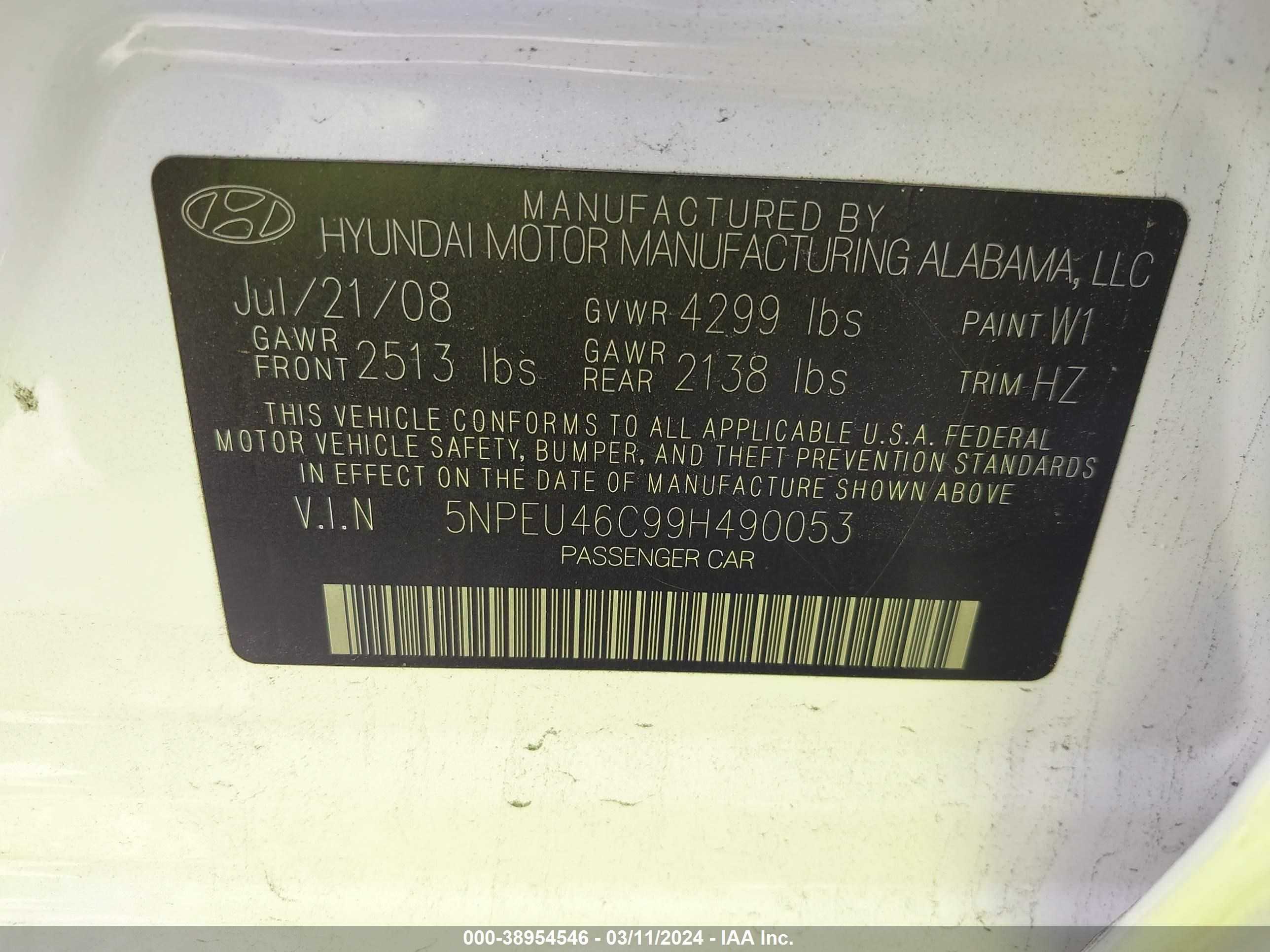 Photo 8 VIN: 5NPEU46C99H490053 - HYUNDAI SONATA 