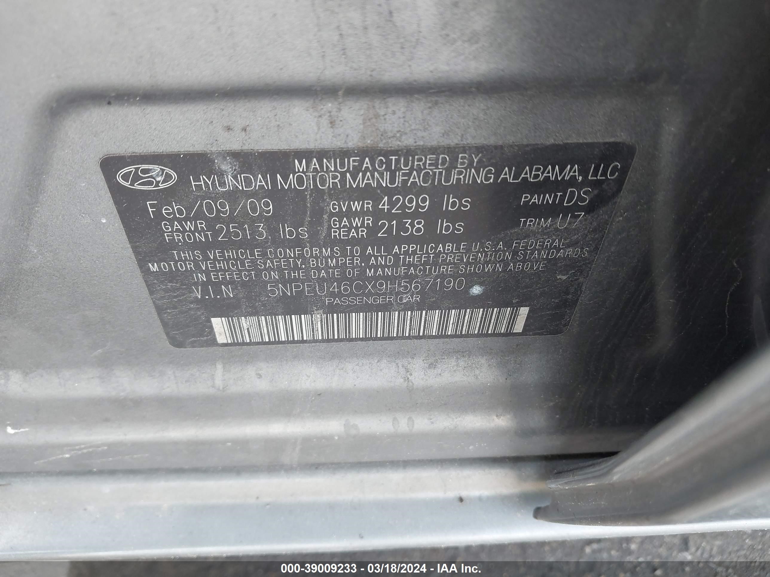 Photo 8 VIN: 5NPEU46CX9H567190 - HYUNDAI SONATA 