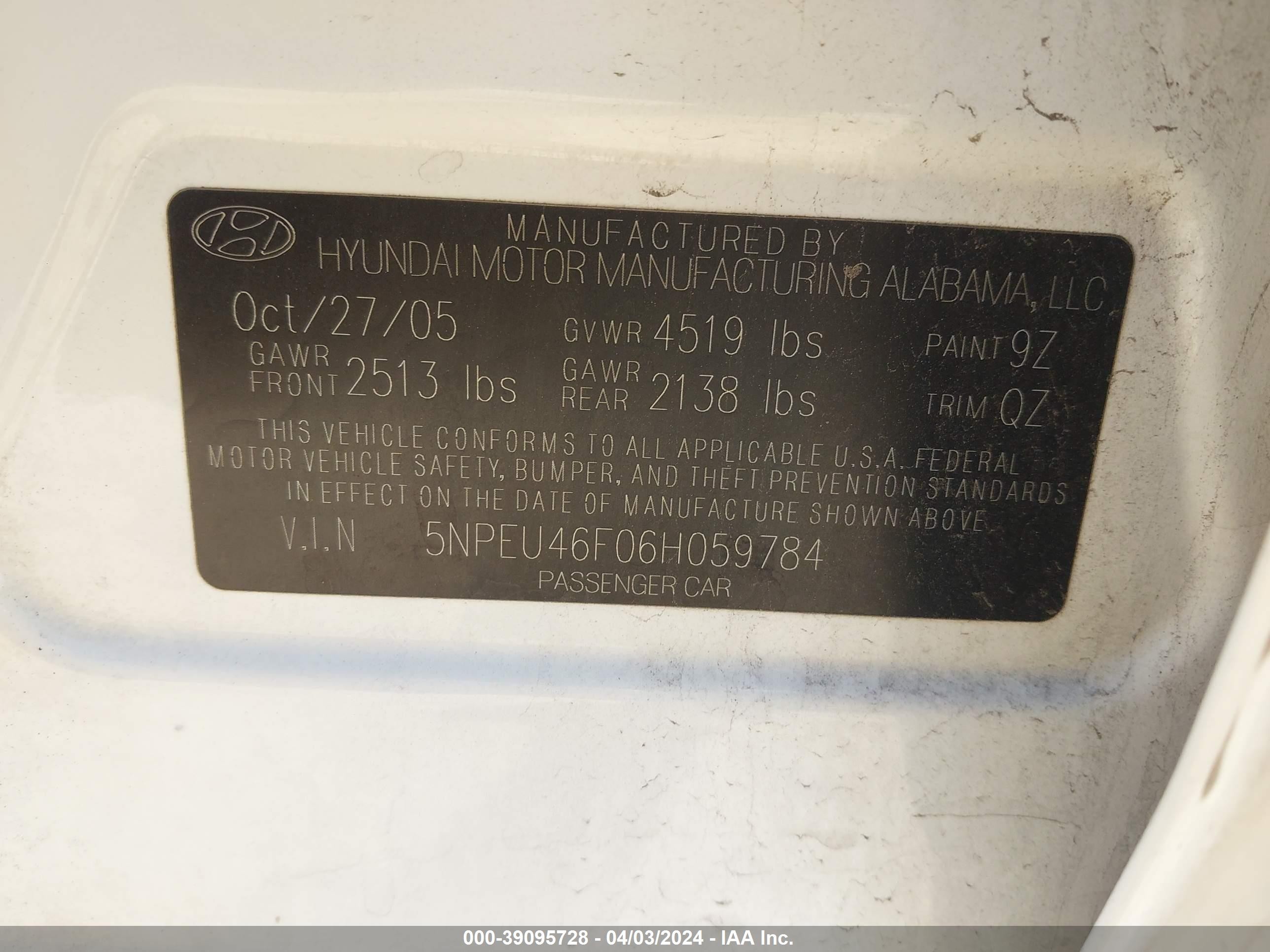 Photo 8 VIN: 5NPEU46F06H059784 - HYUNDAI SONATA 