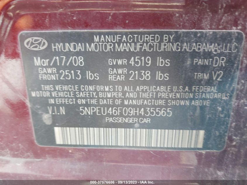 Photo 8 VIN: 5NPEU46F09H435565 - HYUNDAI SONATA 