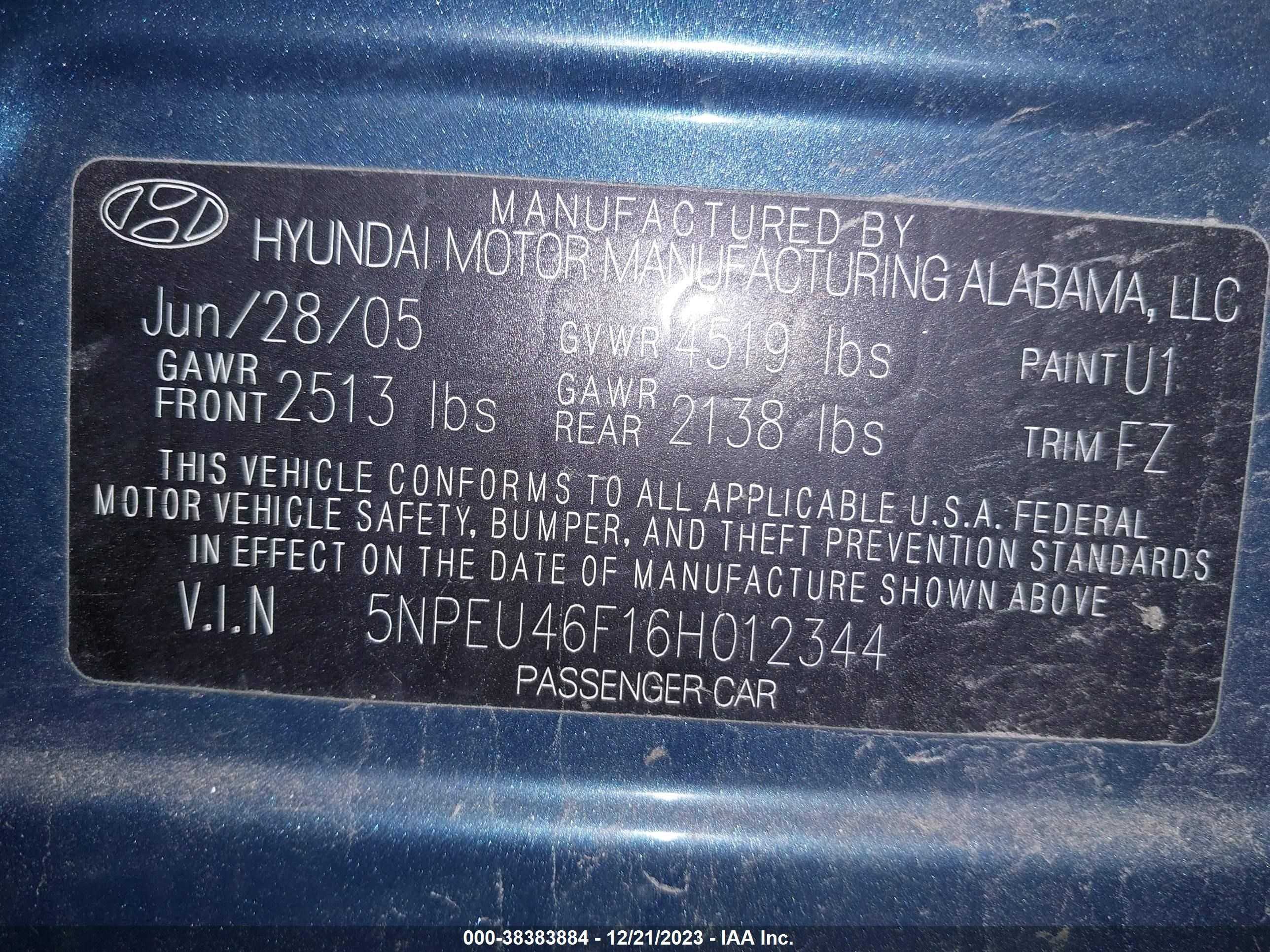 Photo 9 VIN: 5NPEU46F16H012344 - HYUNDAI SONATA 