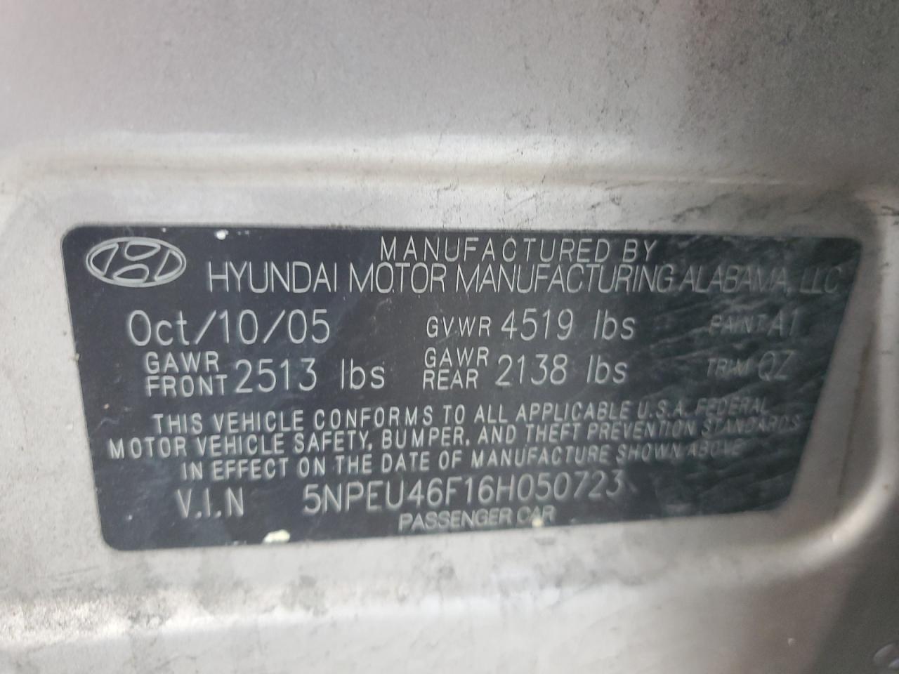 Photo 11 VIN: 5NPEU46F16H050723 - HYUNDAI SONATA 