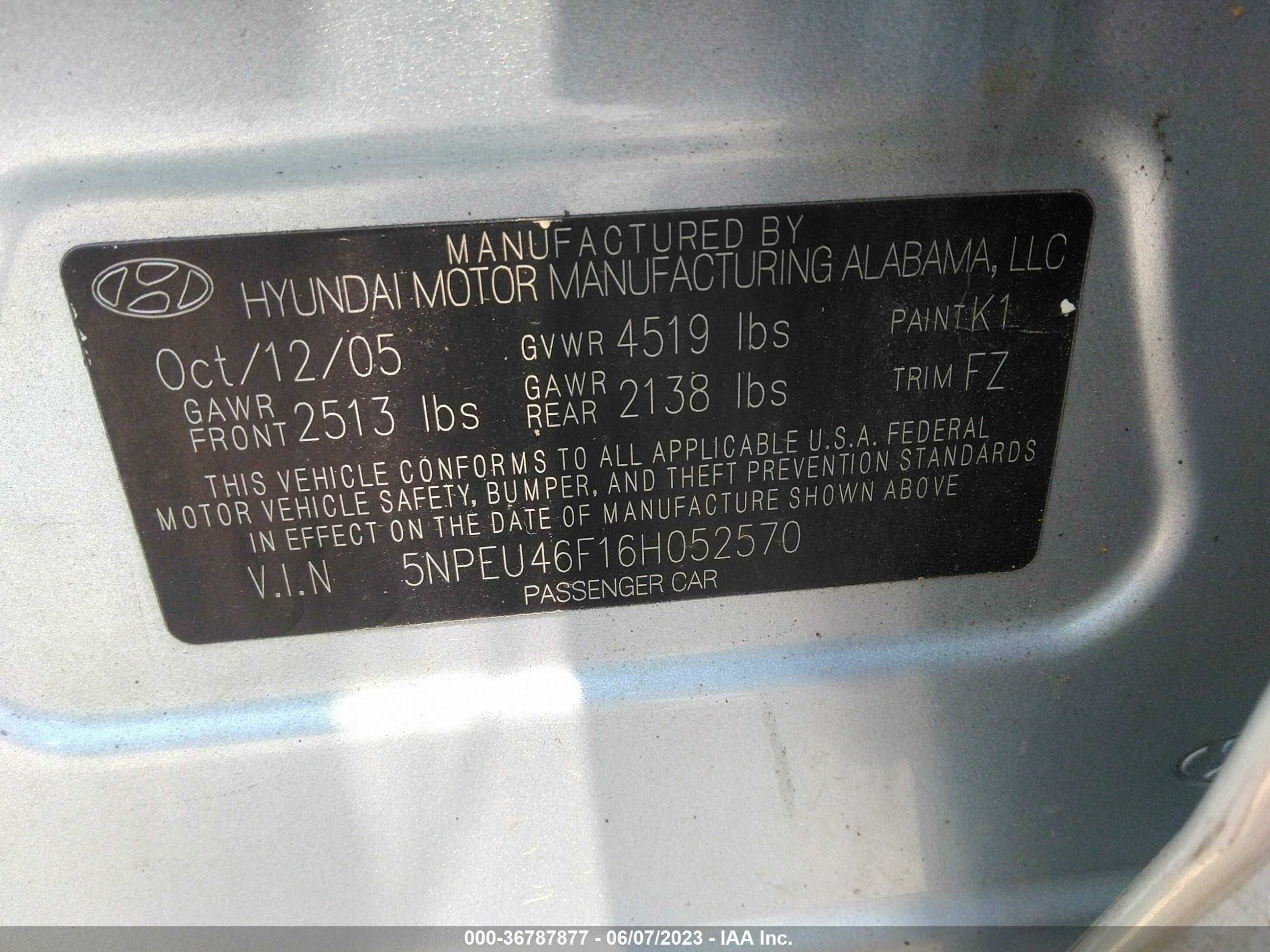 Photo 8 VIN: 5NPEU46F16H052570 - HYUNDAI SONATA 