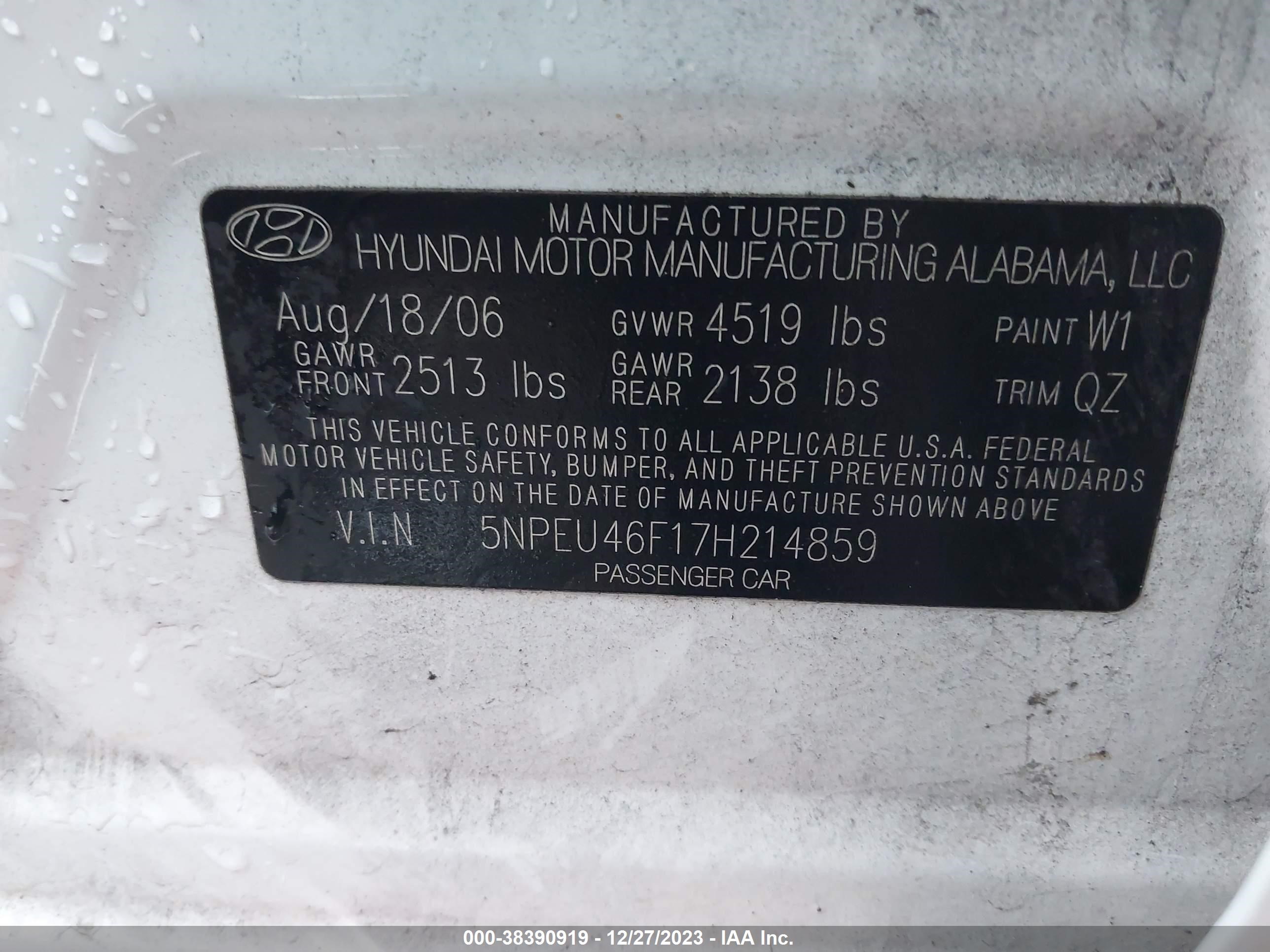 Photo 8 VIN: 5NPEU46F17H214859 - HYUNDAI SONATA 