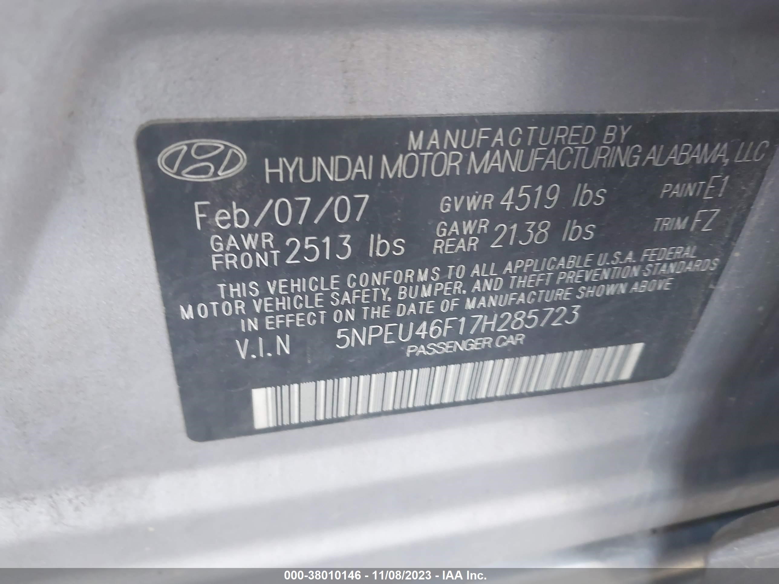 Photo 8 VIN: 5NPEU46F17H285723 - HYUNDAI SONATA 