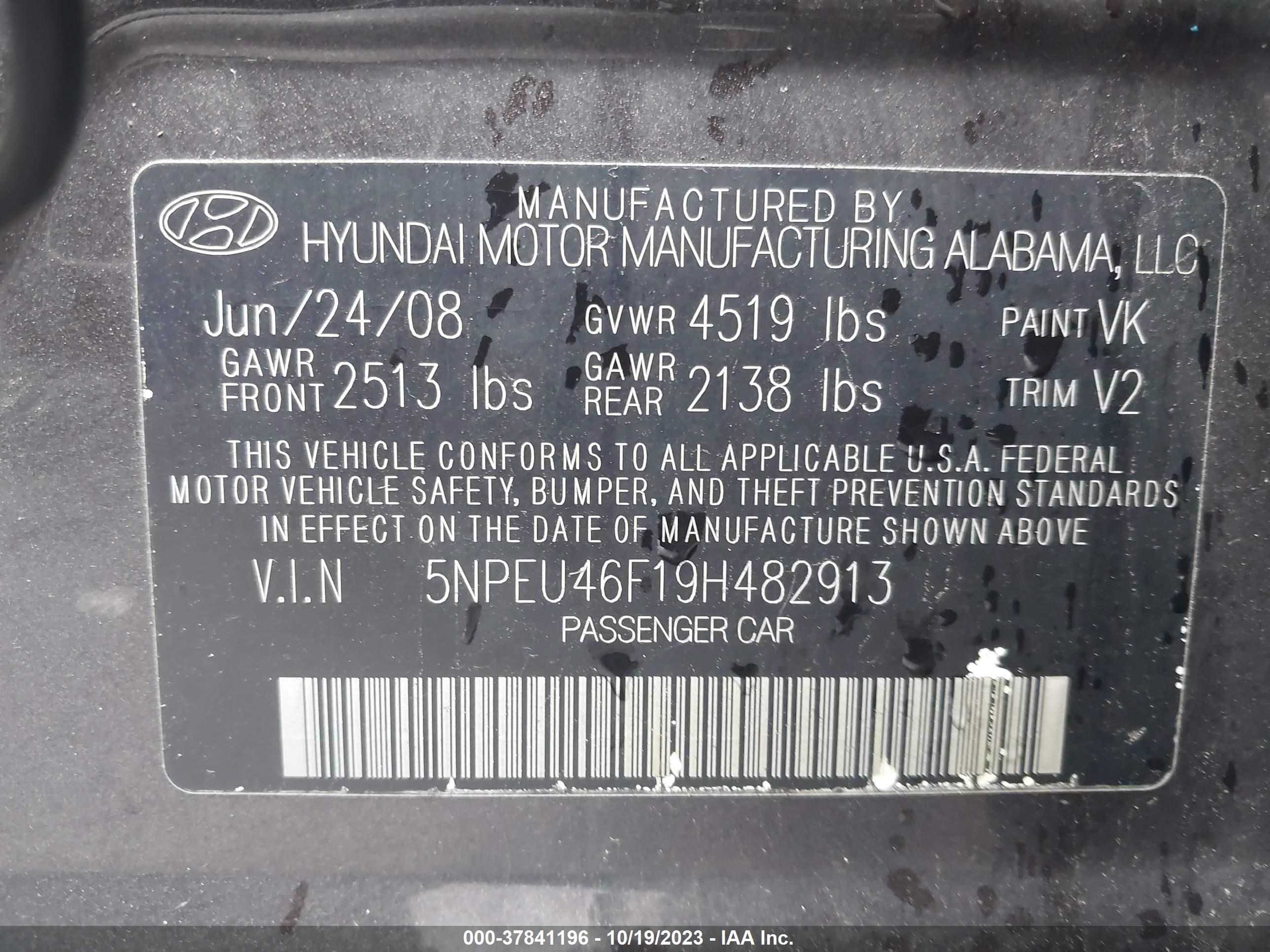 Photo 8 VIN: 5NPEU46F19H482913 - HYUNDAI SONATA 