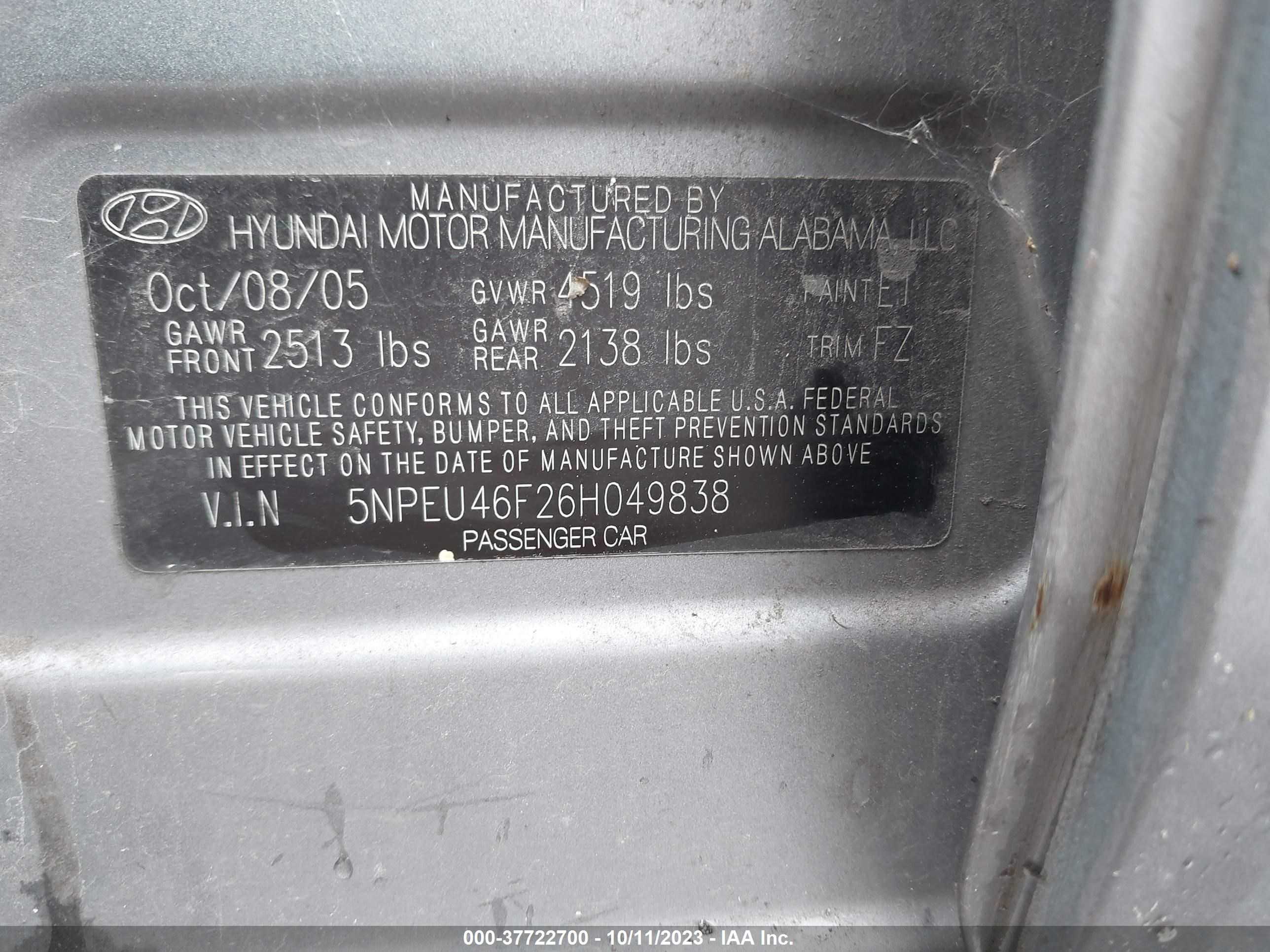 Photo 8 VIN: 5NPEU46F26H049838 - HYUNDAI SONATA 