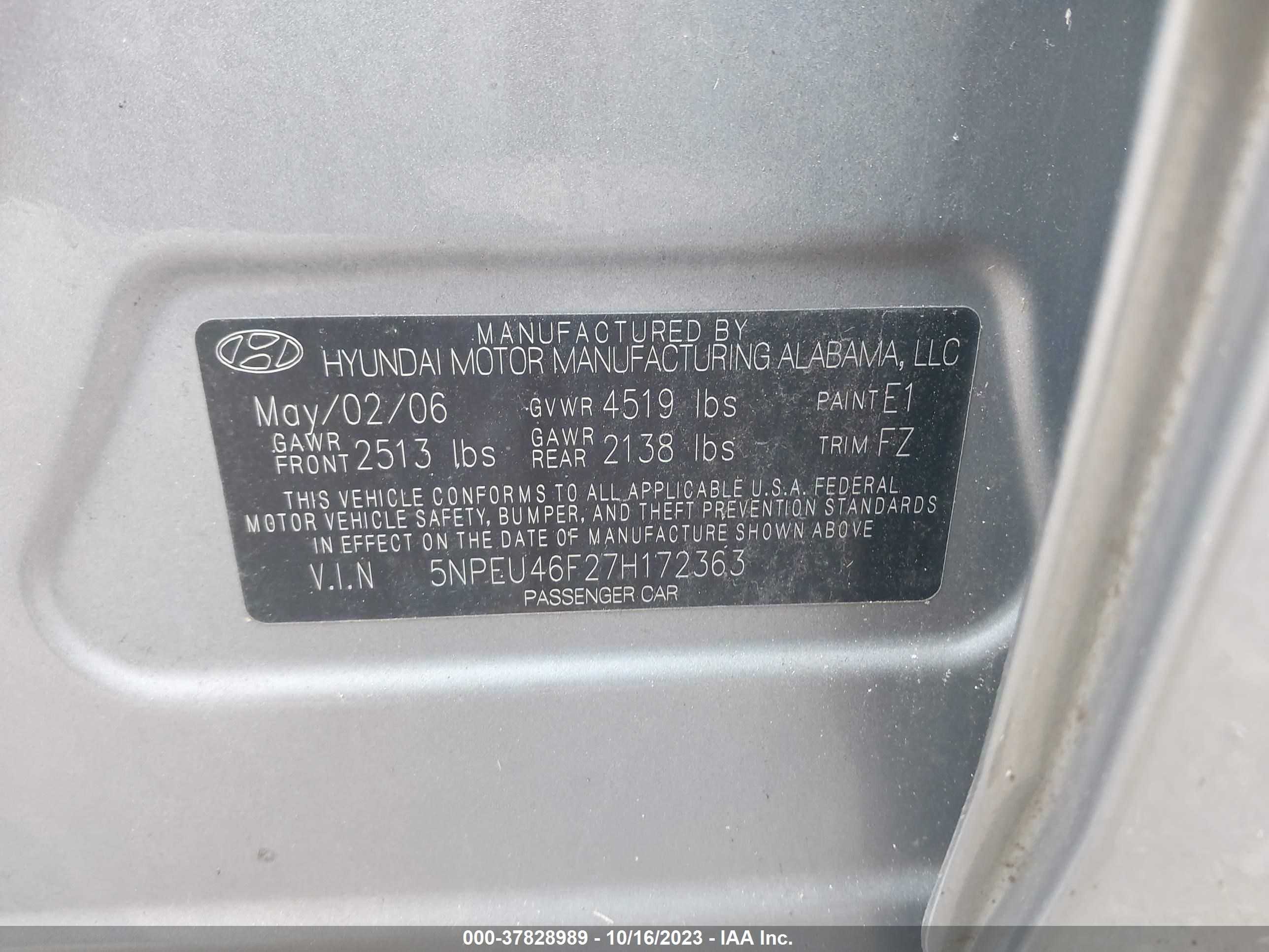 Photo 8 VIN: 5NPEU46F27H172363 - HYUNDAI SONATA 