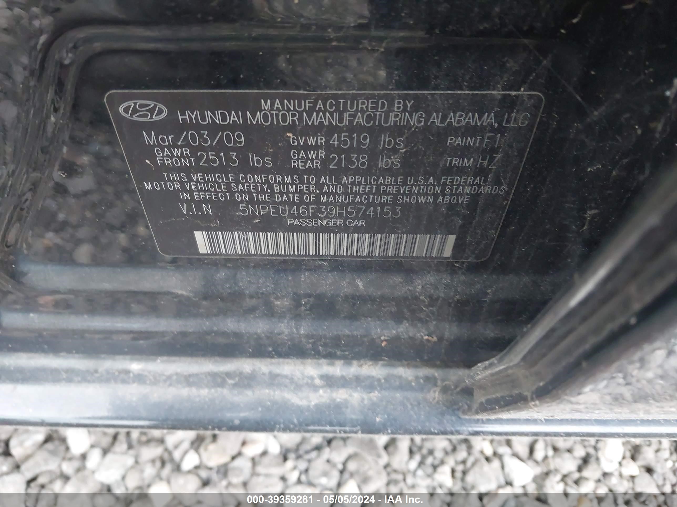 Photo 8 VIN: 5NPEU46F39H574153 - HYUNDAI SONATA 