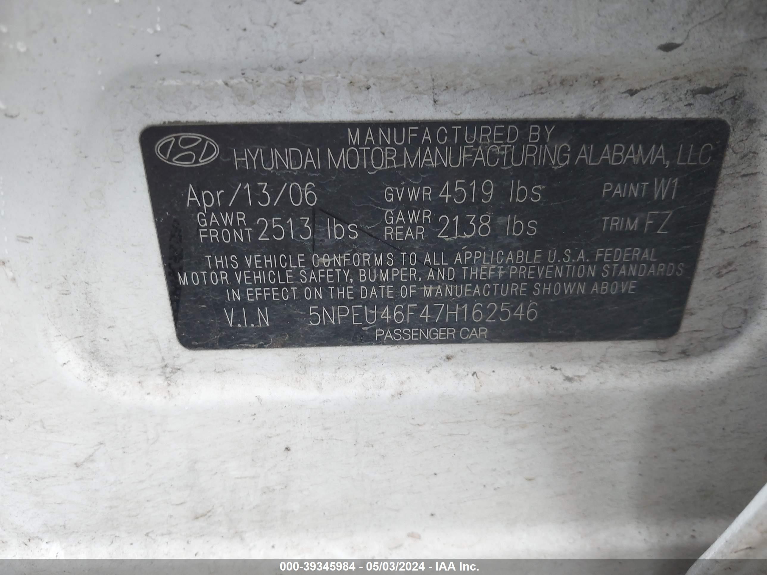 Photo 8 VIN: 5NPEU46F47H162546 - HYUNDAI SONATA 