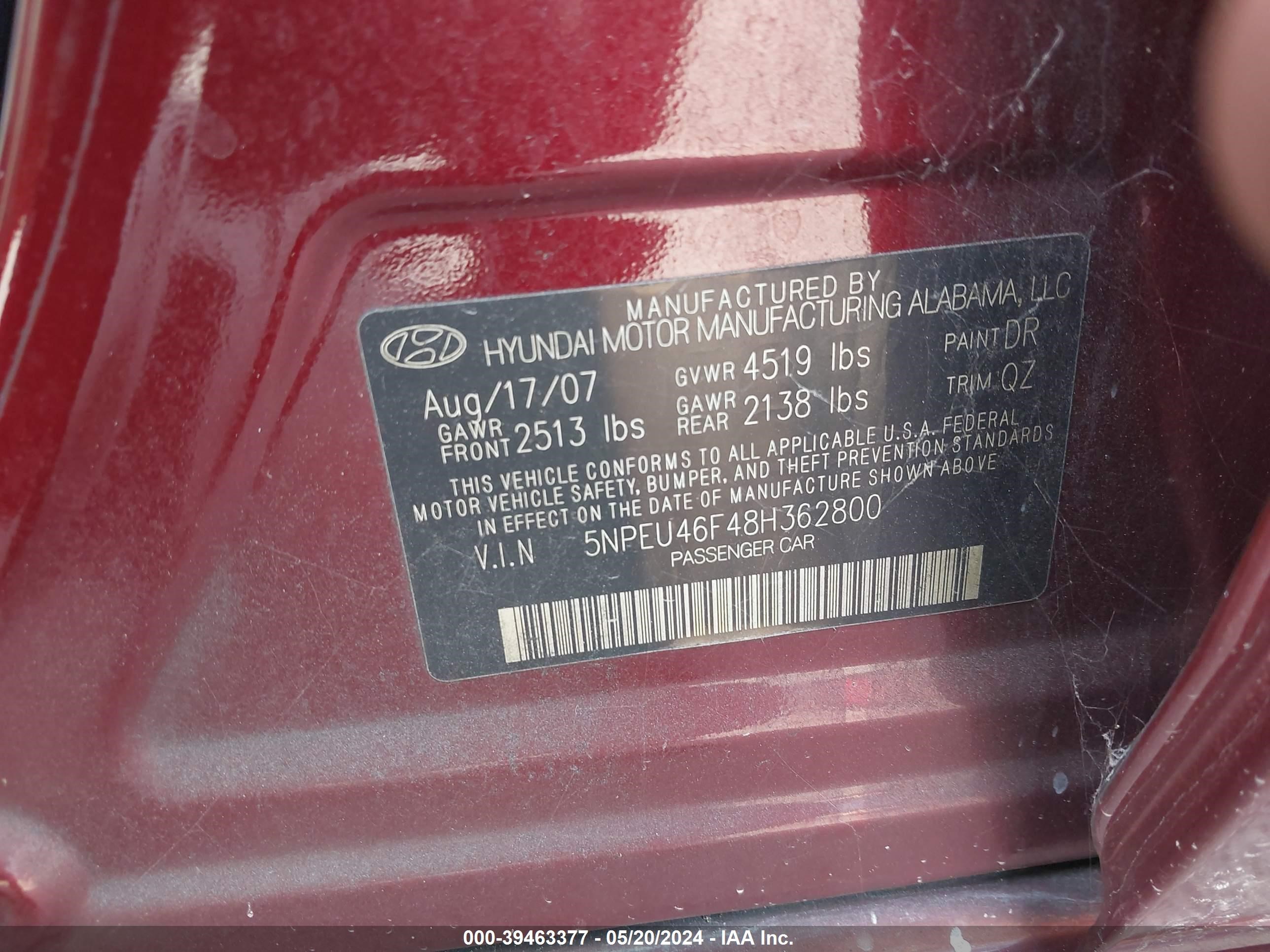 Photo 8 VIN: 5NPEU46F48H362800 - HYUNDAI SONATA 