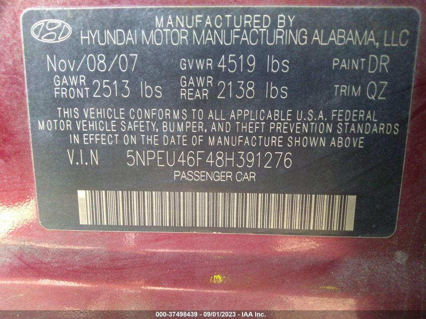 Photo 8 VIN: 5NPEU46F48H391276 - HYUNDAI SONATA 