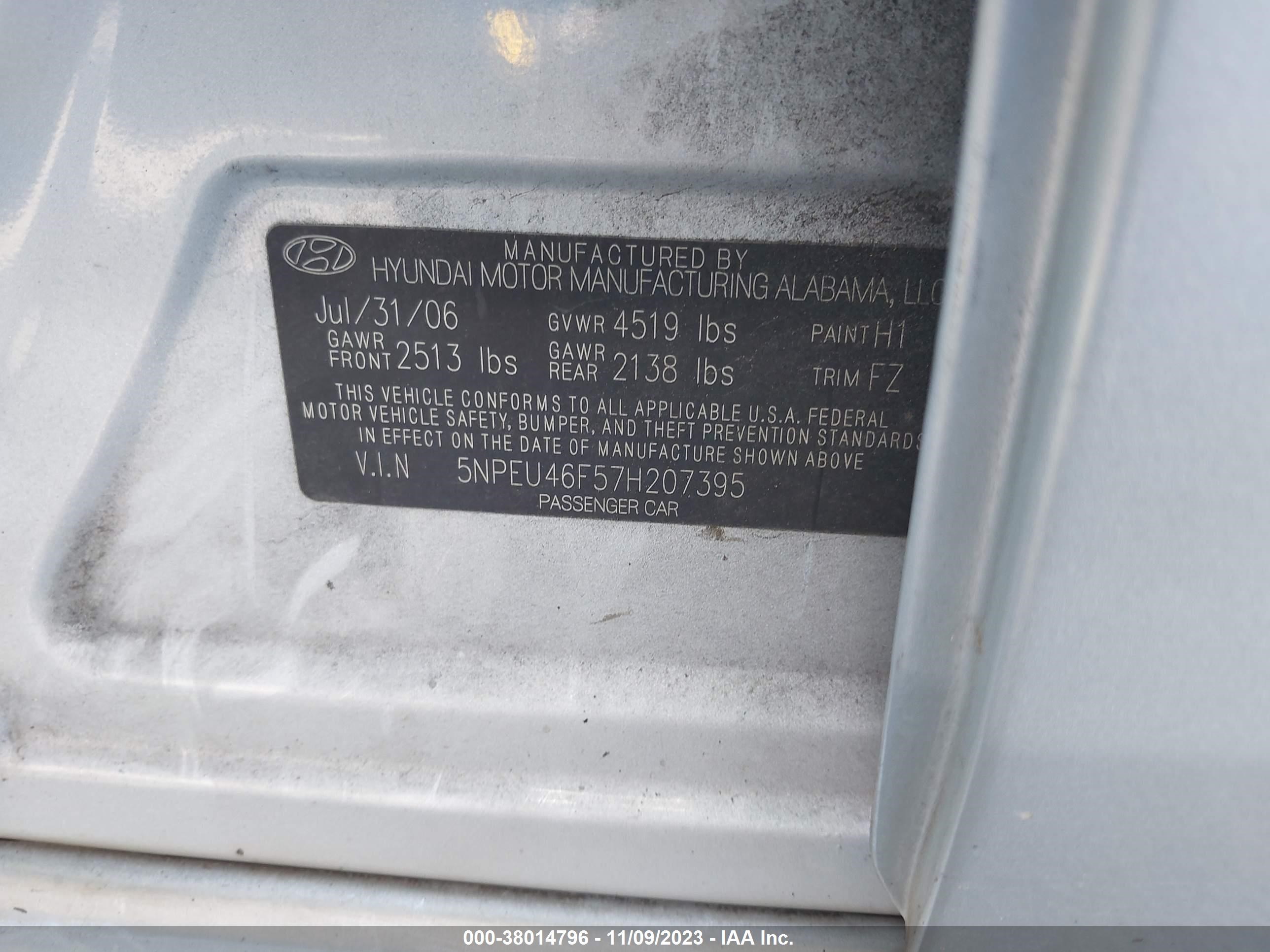 Photo 8 VIN: 5NPEU46F57H207395 - HYUNDAI SONATA 