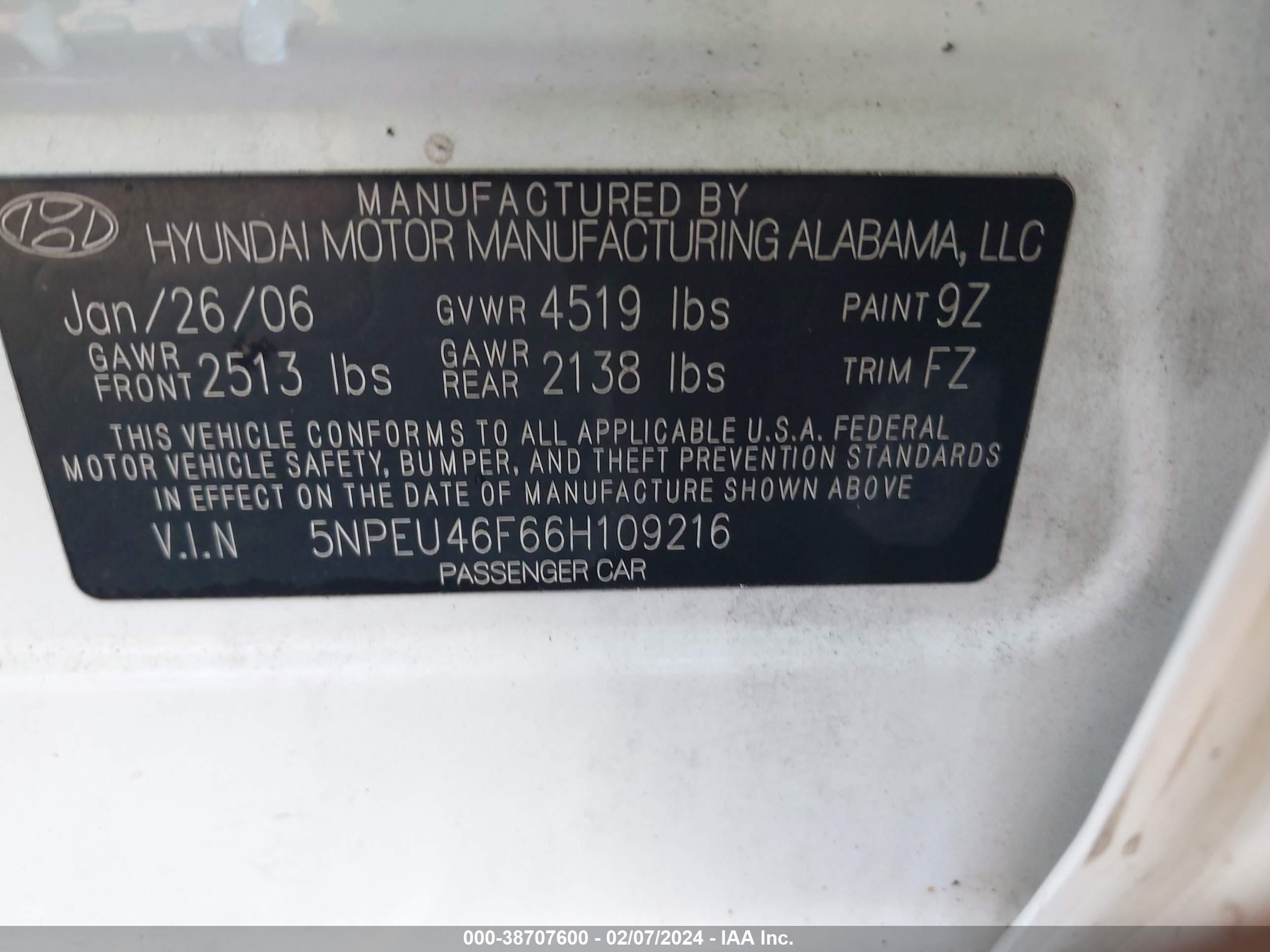 Photo 8 VIN: 5NPEU46F66H109216 - HYUNDAI SONATA 