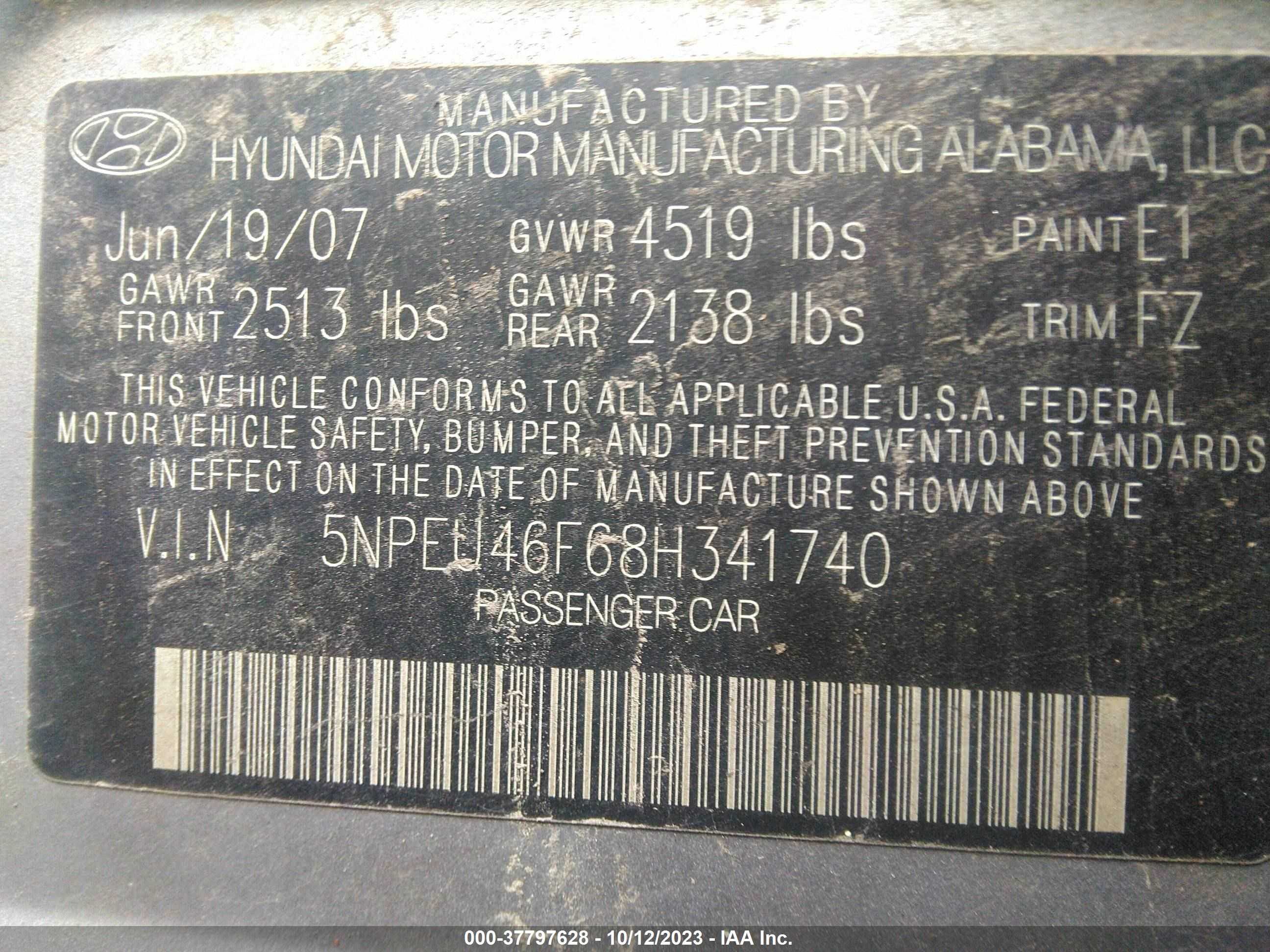 Photo 8 VIN: 5NPEU46F68H341740 - HYUNDAI SONATA 