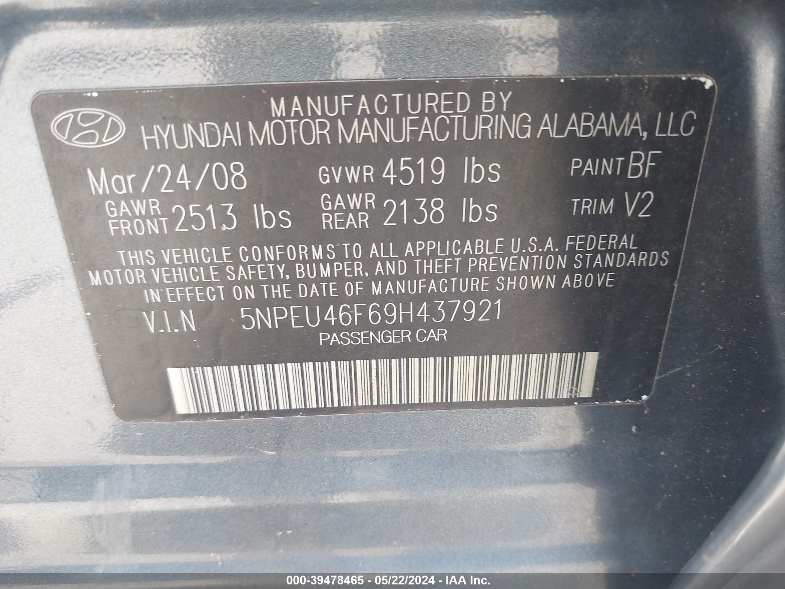 Photo 8 VIN: 5NPEU46F69H437921 - HYUNDAI SONATA 