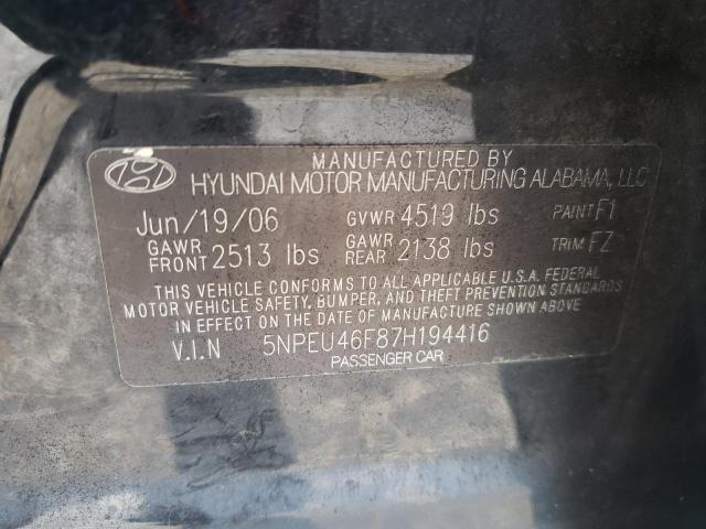 Photo 11 VIN: 5NPEU46F87H194416 - HYUNDAI SONATA SE 