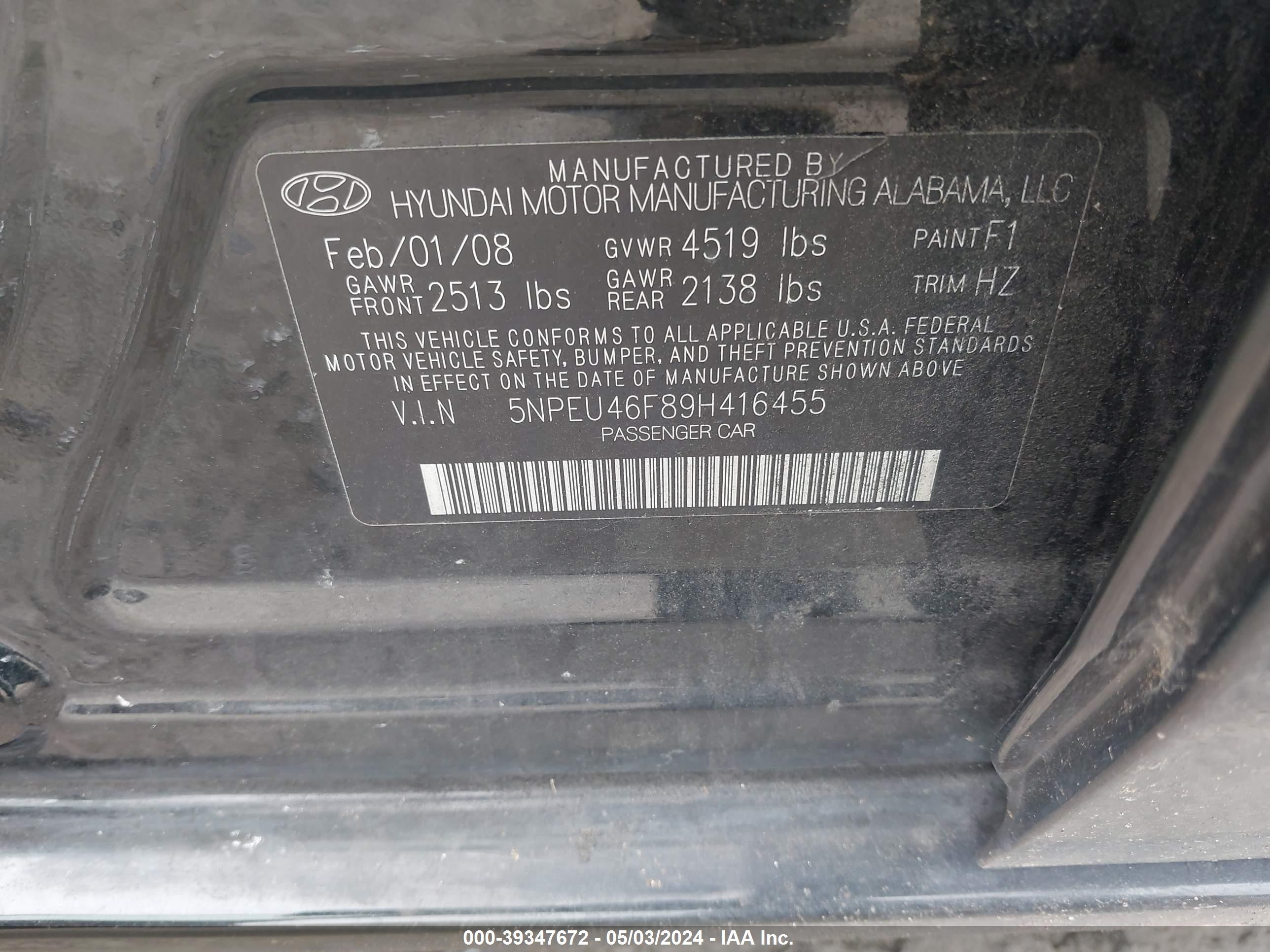 Photo 8 VIN: 5NPEU46F89H416455 - HYUNDAI SONATA 