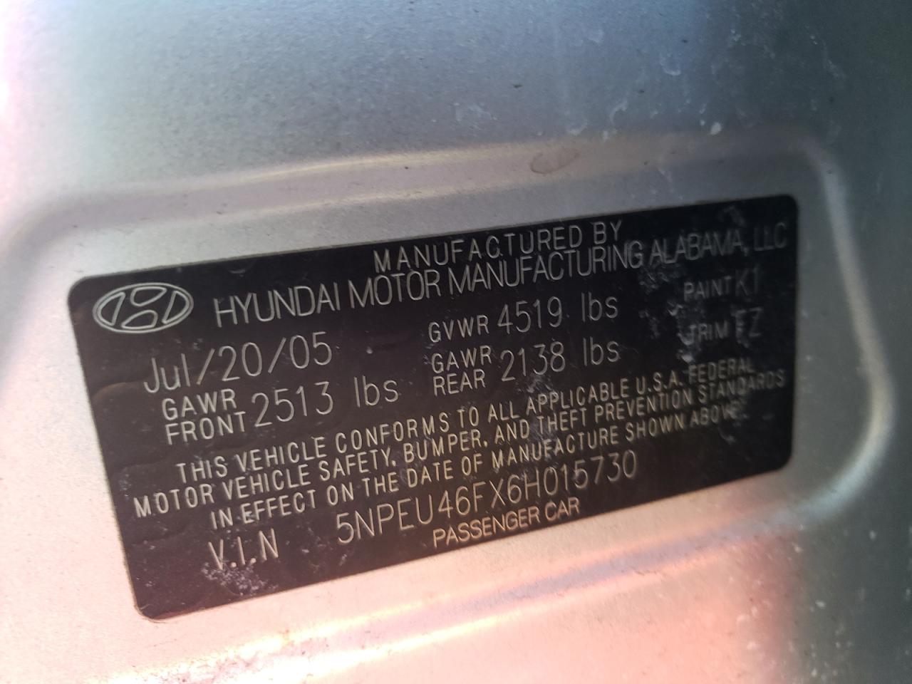 Photo 11 VIN: 5NPEU46FX6H015730 - HYUNDAI SONATA 