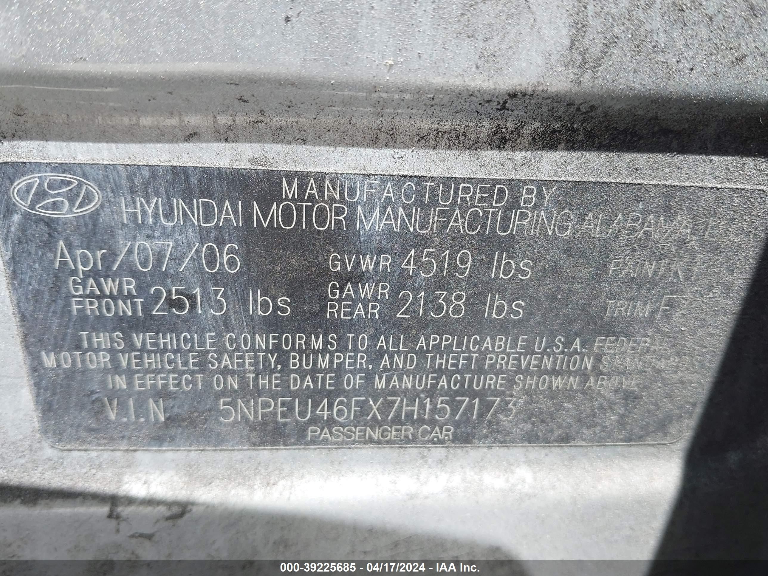 Photo 8 VIN: 5NPEU46FX7H157173 - HYUNDAI SONATA 