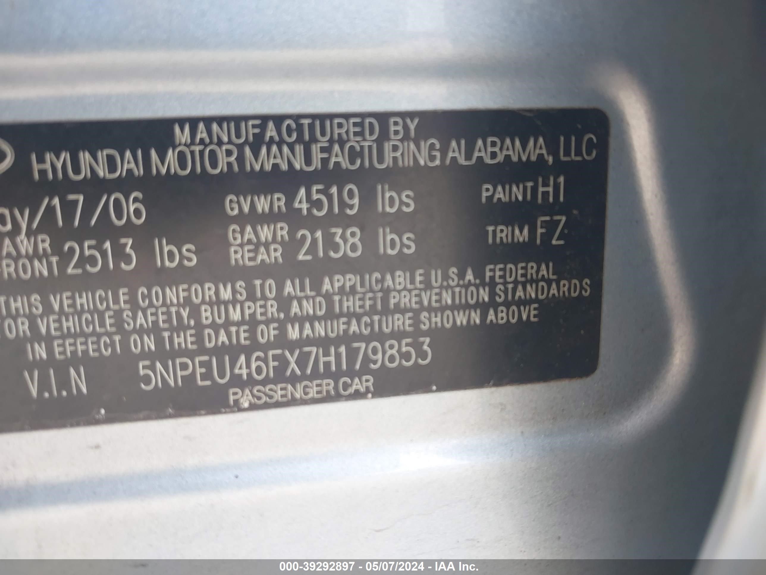 Photo 8 VIN: 5NPEU46FX7H179853 - HYUNDAI SONATA 