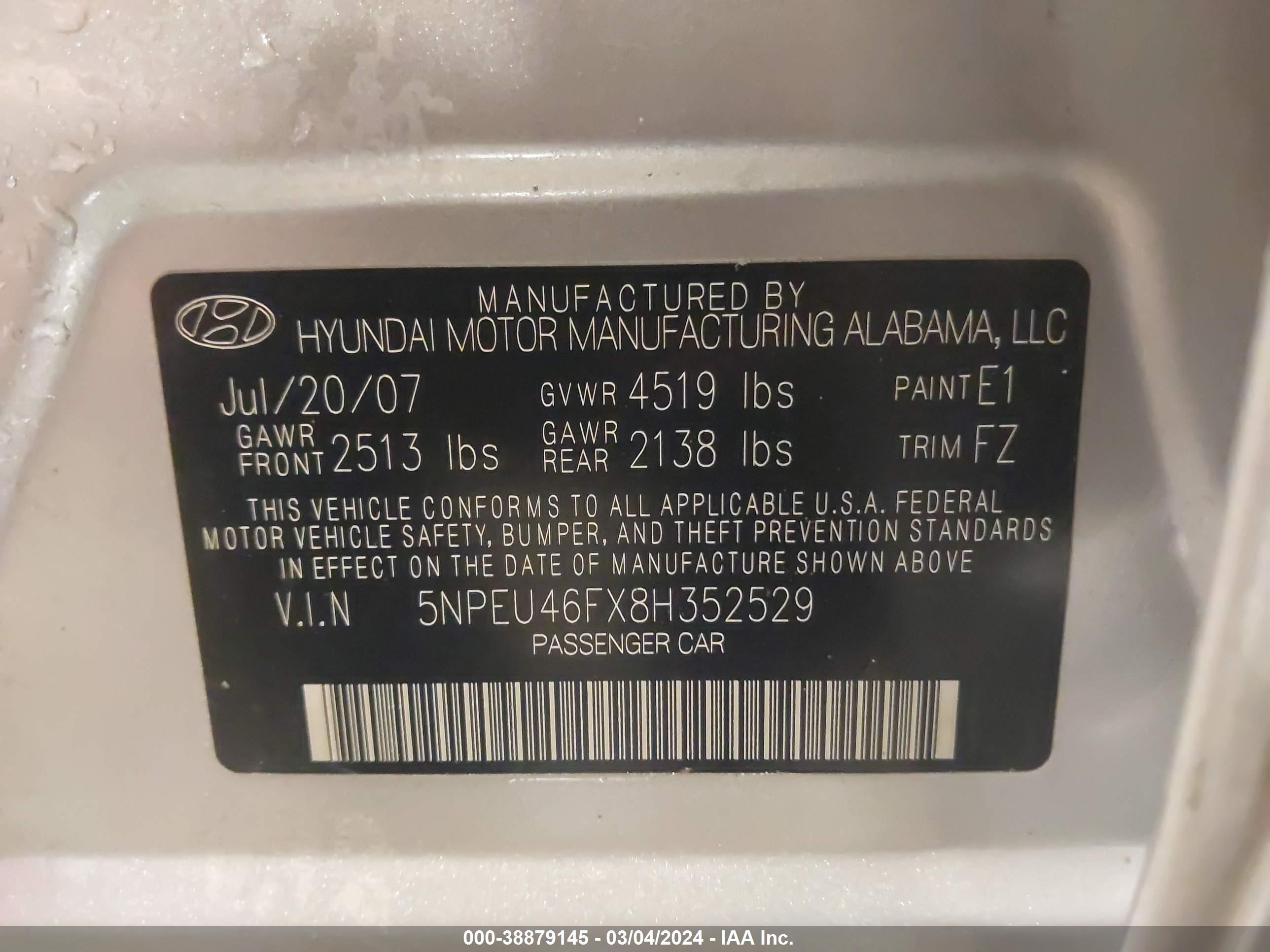 Photo 8 VIN: 5NPEU46FX8H352529 - HYUNDAI SONATA 