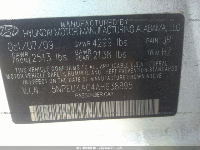 Photo 8 VIN: 5NPEU4AC4AH638895 - HYUNDAI SONATA 