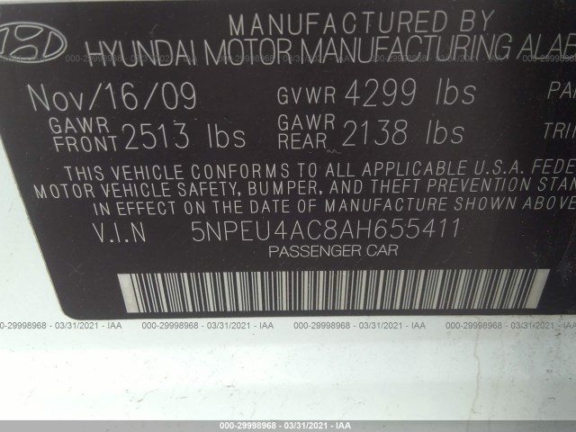 Photo 8 VIN: 5NPEU4AC8AH655411 - HYUNDAI SONATA 